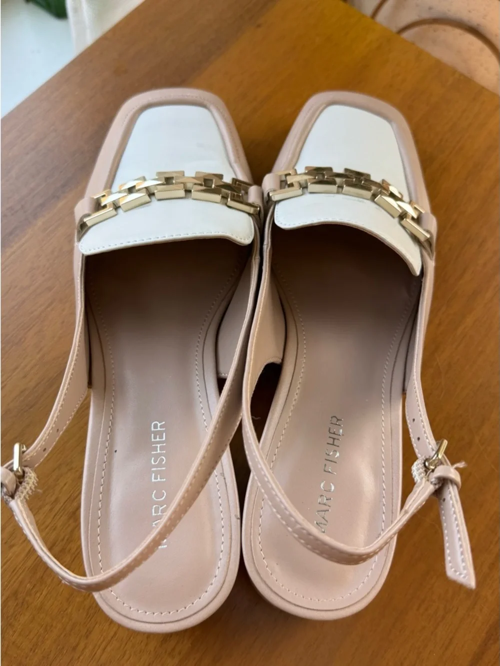 Slingback Pumps – Size 8.5 Marc Fisher Graci Chic Neutral with Gold Chain Detail - Picture 9 of 11